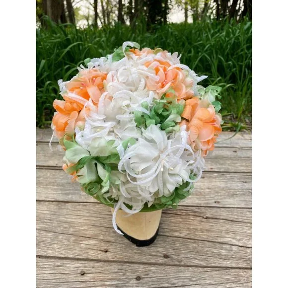 Vintage 1960s Millinery Flower Bucket Hat Peach and Green